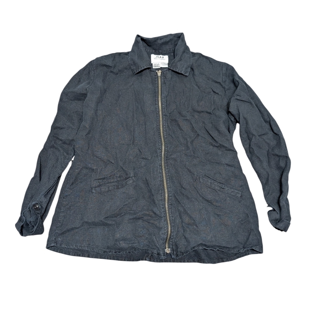 FLAX by Jeanne Engelhart Linen Full Zip Shirt Jacket with Pockets Women's Small